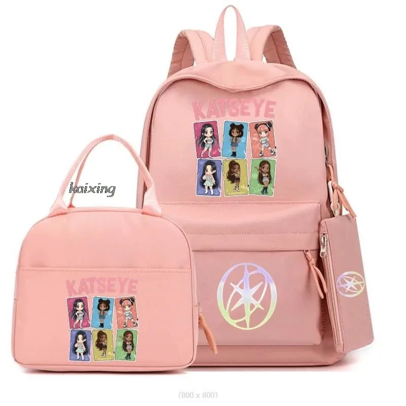 3 pièces/ensemble chaud katseye drôle impression sacs à dos fourre-tout et pochette grande capacité léger et respirant sac à dos extérieur