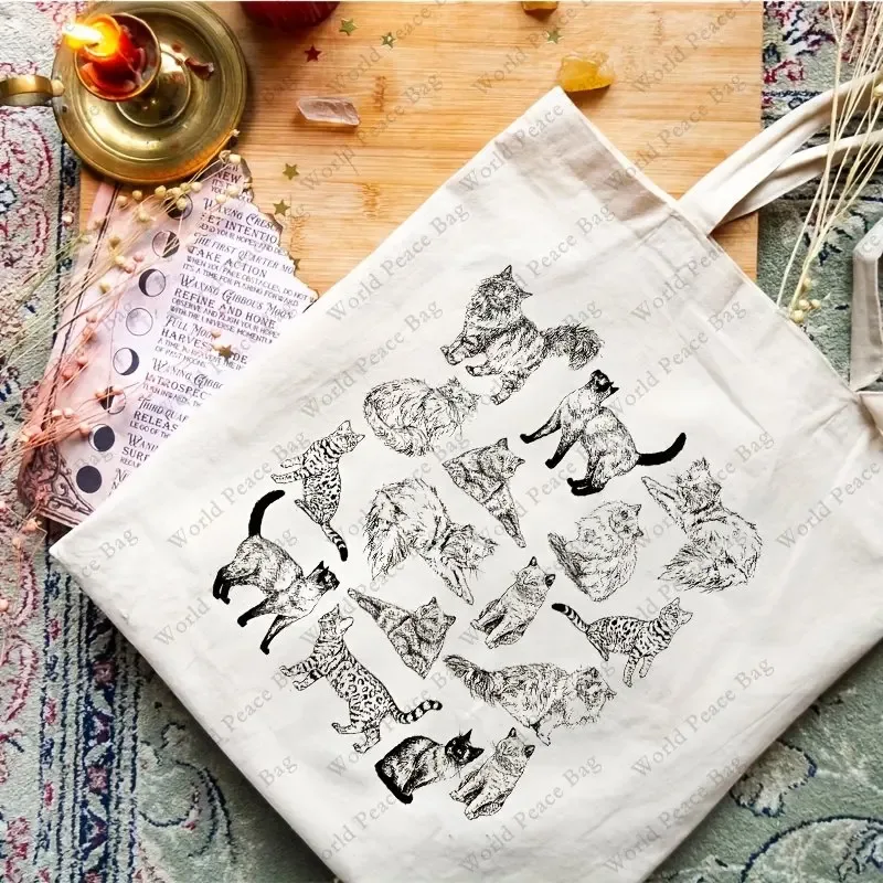 sac fourre-tout en toile à motif de chat mignon, sac de rangement léger et polyvalent simple eco shopper bga, sac de plage, fourre-tout pour femmes
