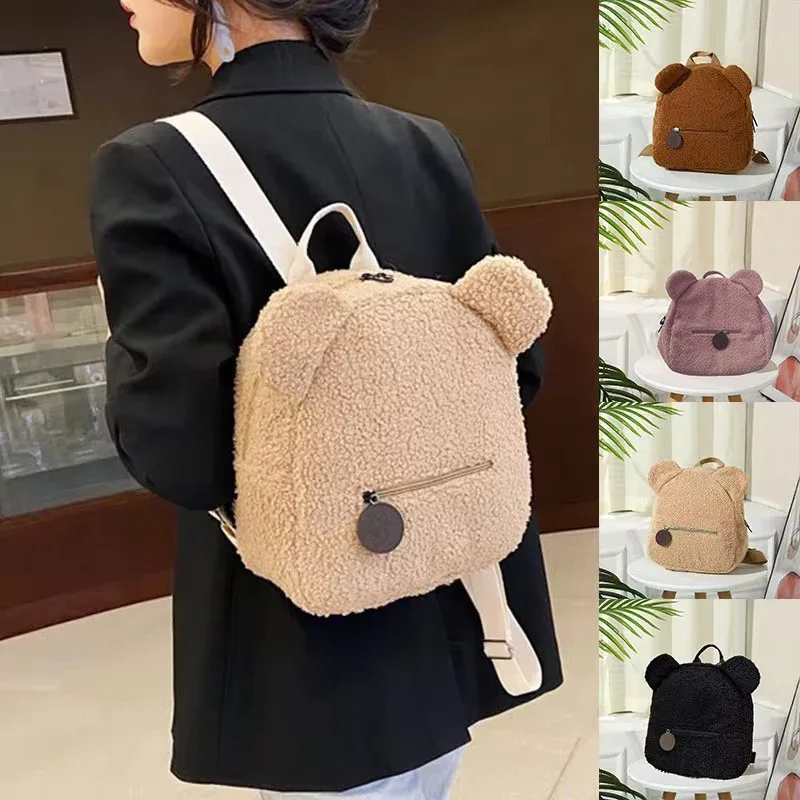 Sac à dos en peluche mignon petit ours oreille sac à dos grande capacité dessin animé étudiant sac à dos