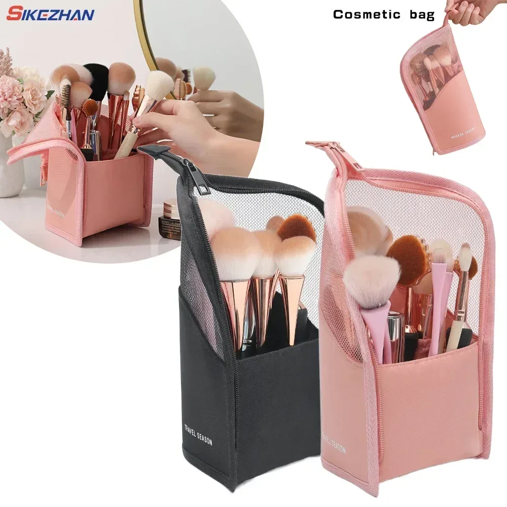 1 pc support sac cosmétique pour femmes clair fermeture éclair sac de maquillage voyage femme maquillage porte-brosse organisateur trousse de toilette