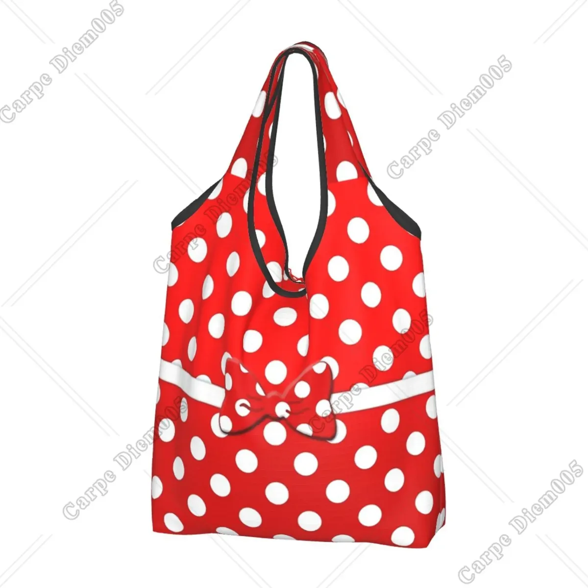 sac à provisions rick cartoon pour femme, sac fourre-tout pliable, sacs d'épicerie portables, respectueux de l'environnement, taille unique, pois, nœud