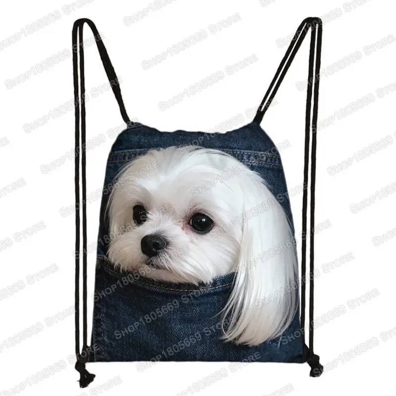 sac de poche imprimé animal pour femme, sac à cordon de serrage, chat mignon et chien, sacs de rangement de loisirs, sac à dos pour adolescent, porte-chaussures pour cadeau de voyage