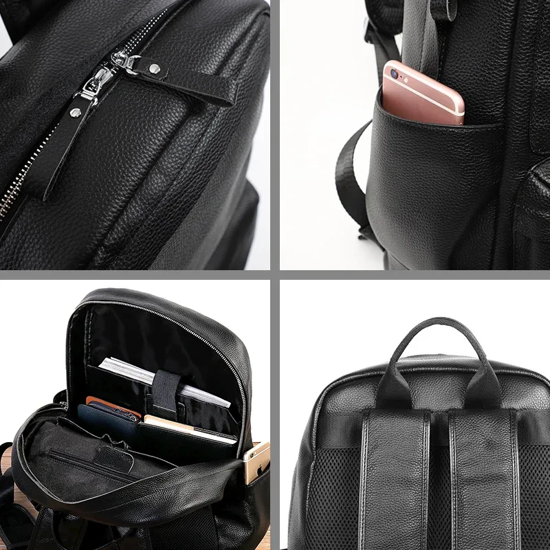 sac à dos en cuir véritable pour homme, peau 100% naturelle, grande capacité, sac pour ordinateur portable 15.6 ", sacs de voyage pour homme, sac d'école pour adolescent