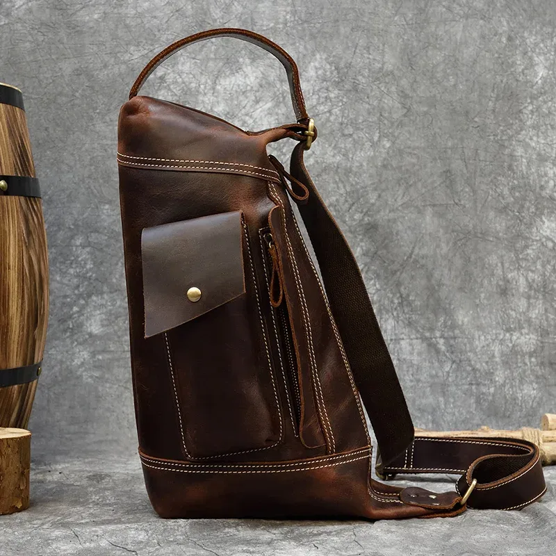 sac à dos en cuir véritable pour homme, sac de jour en cuir de cheval pour homme, sac à dos unique pour ordinateur portable, sac de poitrine pour homme, elin, voyage