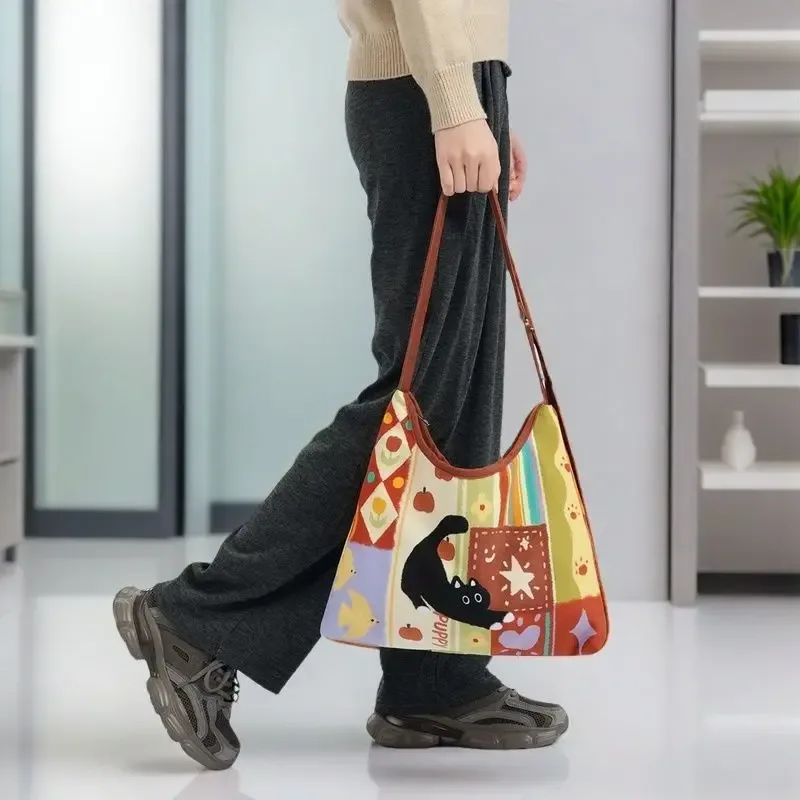 nouveau collage créatif super mignon sac à bandoulière simple adorable chat fermeture éclair paresseux voile sac en tissu culturel créatif cadeau sac à bandoulière