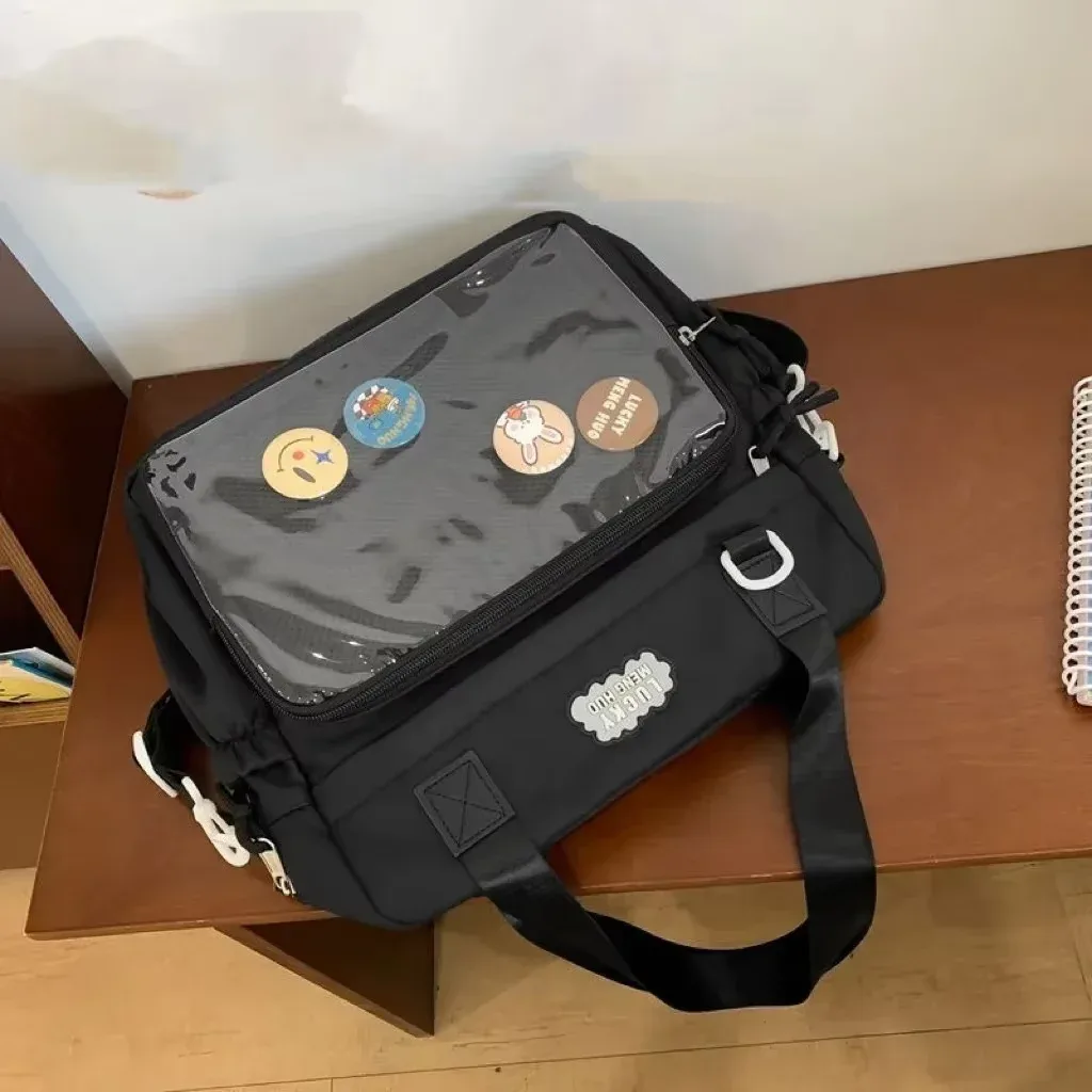 y2k-sac à dos ita pour femme, sac à dos avec badge bricolage, poche transparente pour fille, sac à main décontracté, nylon, grande capacité, initié, mode, mignon