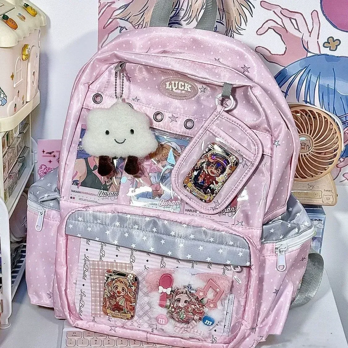 sac à dos harajuku y2k polyvalent grande capacité pour le quotidien, sac mignon à pois pour poupées, sac ulzzang ita pour exposition de bandes dessinées