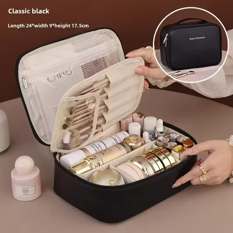 sac à cosmétiques pour femmes, trousse de maquillage double couche, grande capacité, organisateur de cosmétiques de luxe, essentiels de voyage, sac à cosmétiques pour femmes