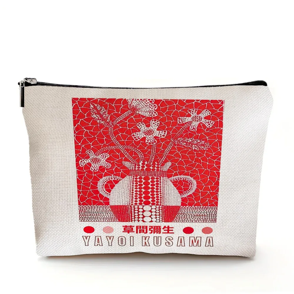 yayoi kusama pochette de maquillage japonais pop art à pois art design floral étui à cosmétiques mode dame beauté sac de rangement à la mode