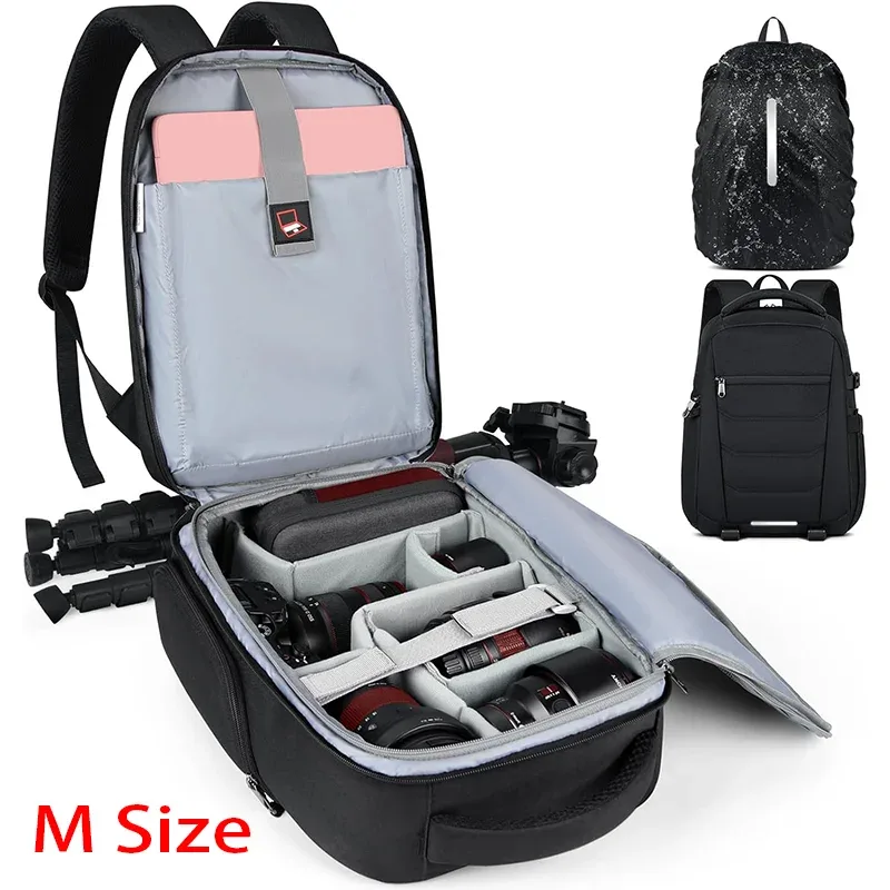 sac à dos étanche pour appareil photo, sac à dos pour ordinateur portable, antivol, étui pour appareil photo de voyage, sac à dos de photographie de grande capacité avec housse de pluie