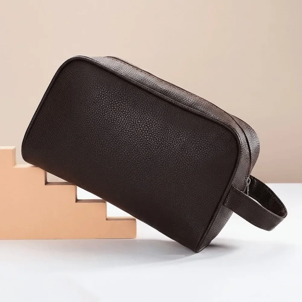 nouvelle trousse de toilette en cuir grande capacité avec fermeture éclair, sac de voyage portable, trousse de maquillage lavable en pu, rangement cosmétique