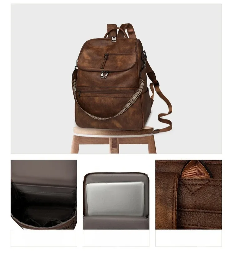 nouveau 2025 femmes grand sac à dos pour ordinateur portable en cuir 15.6 pouces étanche décontracté mode affaires rétro voyage sac à bandoulière pour collège