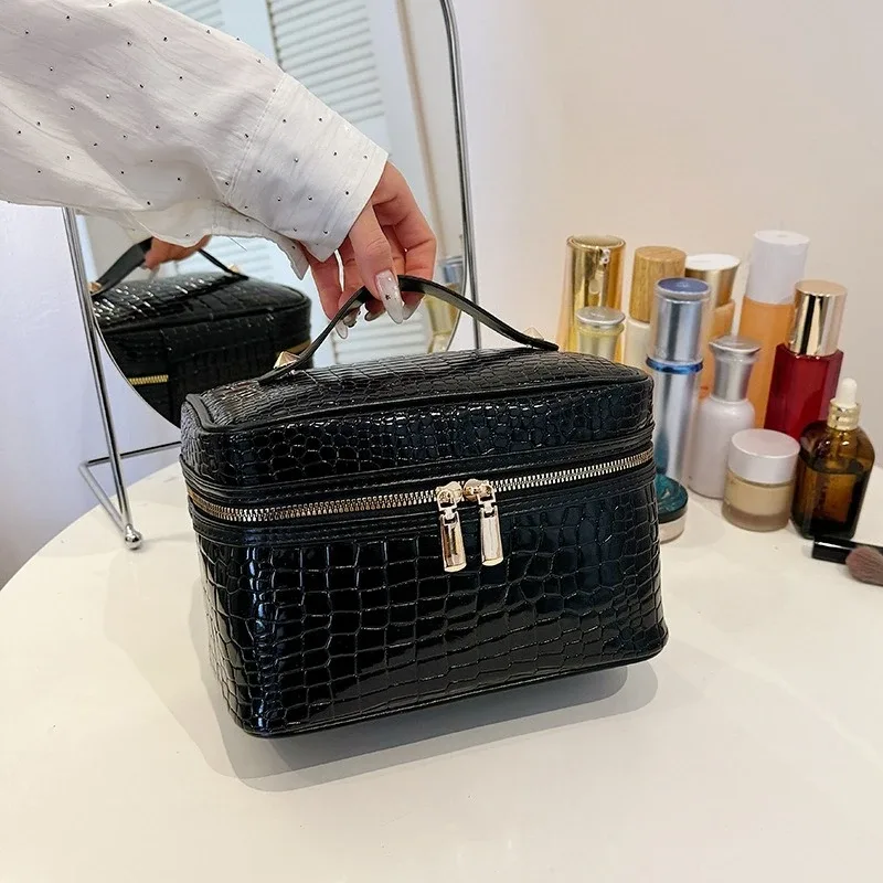 trousse de maquillage à motif crocodile, grande capacité, organisateur de cosmétiques portable, trousse de toilette pour femmes, pochette de maquillage