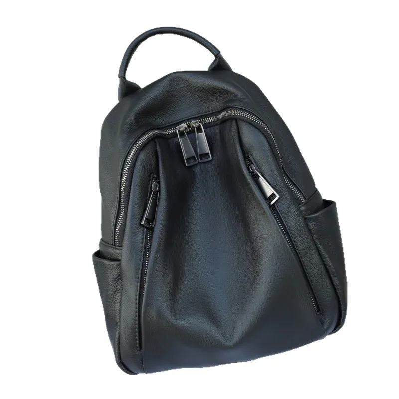 Sac à dos décontracté en cuir véritable pour femmes et filles, sac à bandoulière d'école à la mode, motif solide, sac de voyage en cuir de vache