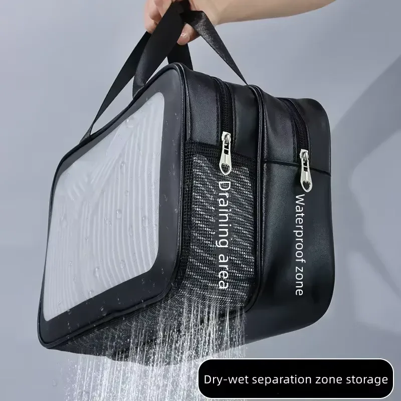 sac de rangement portable pour cosmétiques de grande capacité, sac de rangement pour articles de toilette de voyage pour hommes et femmes, double compartiment humide et sec