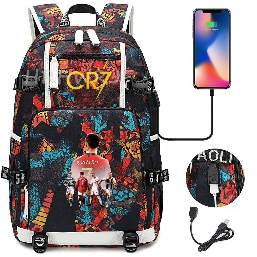 sac à dos usb cr7 pour superstars du football, sac de voyage pour ordinateur portable, sacs d'école noirs pour hommes, sacs d'école pour étudiants, mochilas, cadeau