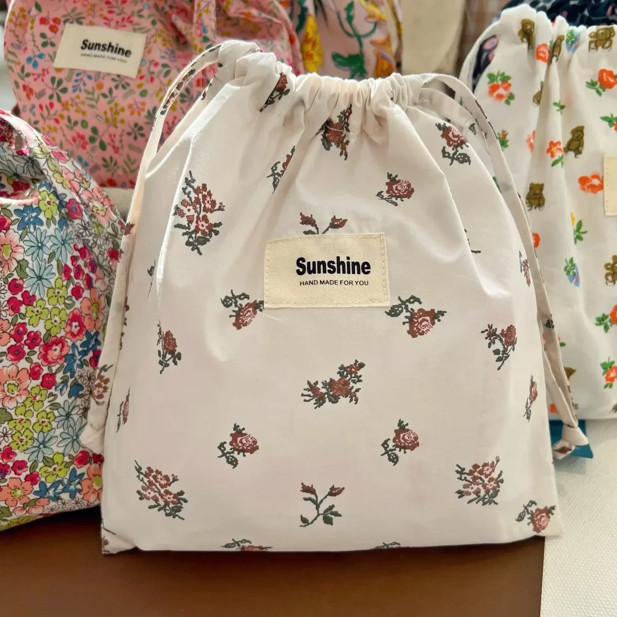 sac de rangement de voyage à proximité extérieure, sac de rangement classé, sacs à cosmétiques à fleurs imprimées, paquet de poche en ficelle de coton