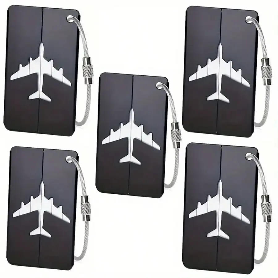 étiquette de bagage en aluminium étanche, motif avion minimaliste avec anneau en acier inoxydable, porte-passe d'embarquement, porte-carte d'identité de voyage