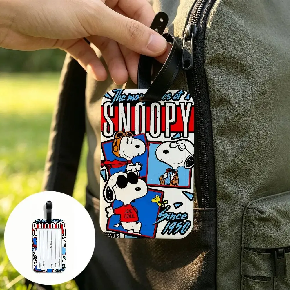 étiquette de bagage en pvc imperméable avec motif de dessin animé classique mignon s-snoopy, porte-carte d'information, identificateur anti-perte pour valise et sac à main