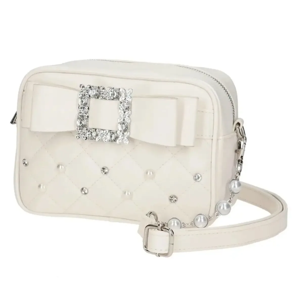 petit sac carré japonais avec nœud en diamant pour femmes, sacoche y2k avec perles et perles, mini sac à bandoulière pour filles
