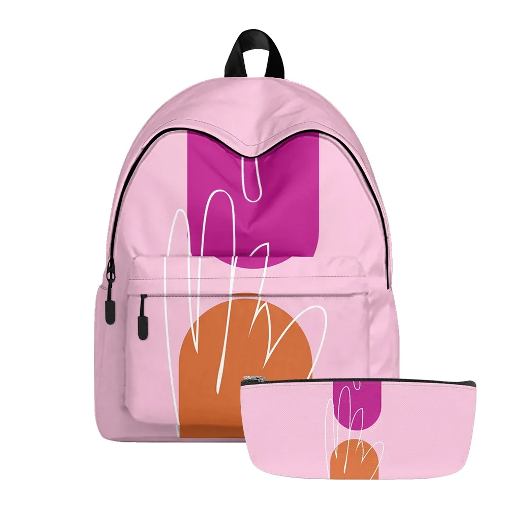 sac à dos imprimé artistique géométrique vibrant, sacs à crayons, bretelles réglables, léger et durable, sac à dos de voyage scolaire, ensembles pour adolescents