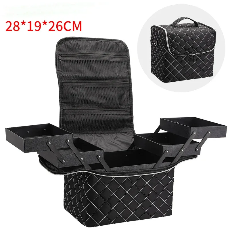 sac à main de maquillage à carreaux de grande capacité pour femmes, boîtes à cosmétiques, trousse d'art d'ongle à fermeture éclair, mallette de rangement, évalué professionnel