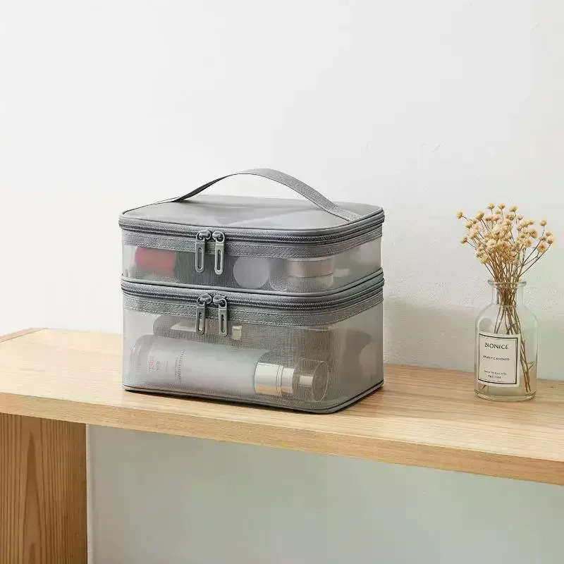 sac de voyage transparent en maille pour maquillage | organisateur de cosmétiques à grande capacité à une seule couche | pochette de rangement respirante pour produits de soin et articles de toilette