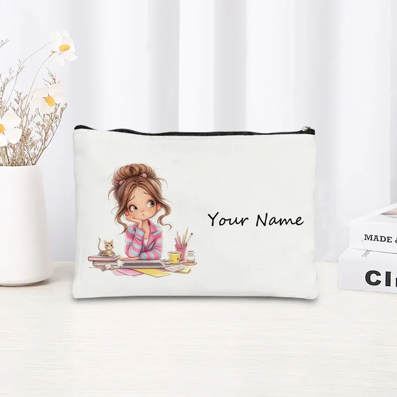 trousse de maquillage en toile personnalisée avec nom, pochette cosmétique quotidienne personnalisée, trousse de toilette, cadeau de noël ou d'anniversaire pour filles
