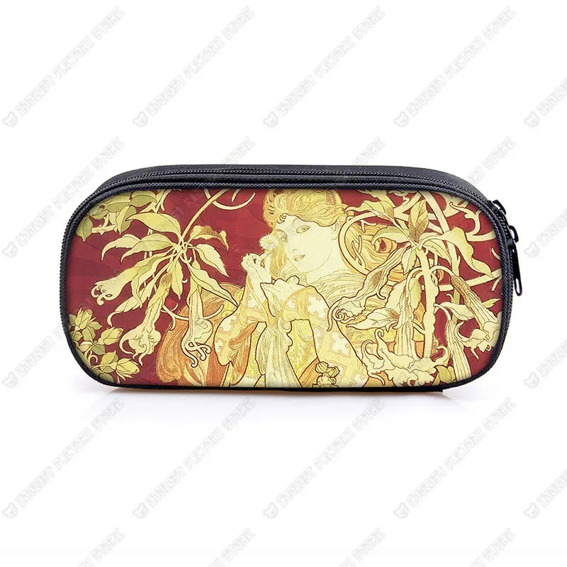 trousse de maquillage imprimée par alphonse mucha, trousse de maquillage pour femme, trousse de maquillage pour adolescent, étuis à crayons, étuis à cosmétiques