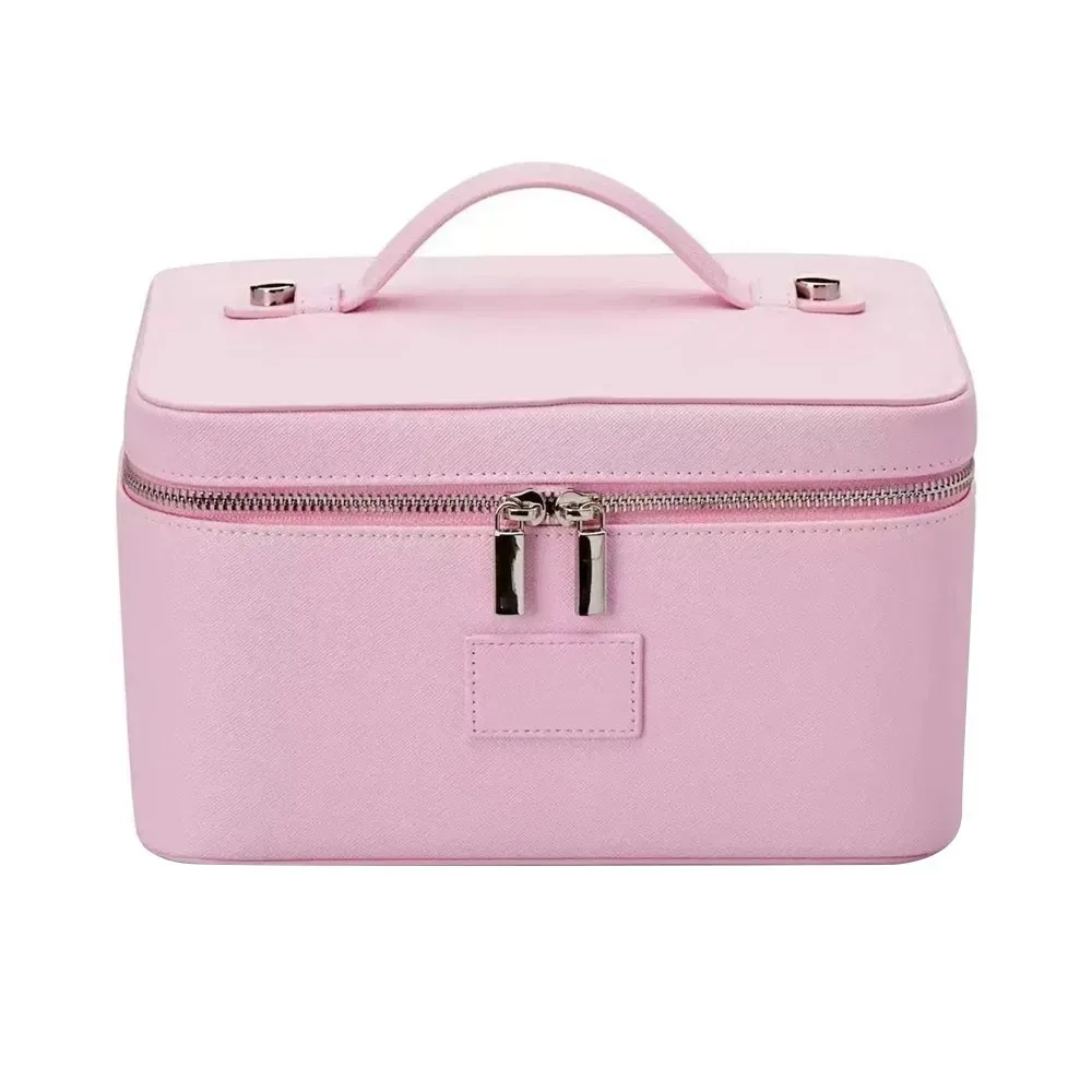 nouvelle trousse de maquillage en cuir pu, grande capacité, forme carrée, trousse de toilette imperméable, séparateur amovible, organiseur de maquillage, étui de voyage