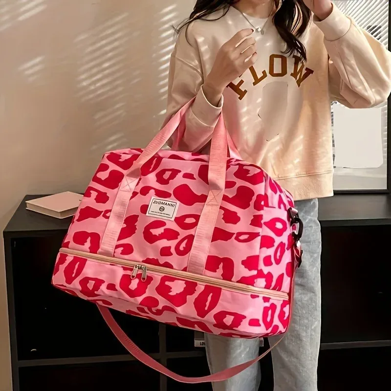 sac de voyage en nylon de grande capacité avec imprimé animal, sac de sport et de gym, sac de week-end portable pour femmes, sac de nuit.