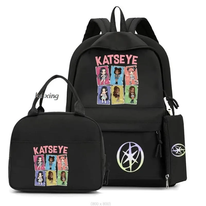 3 pièces/ensemble chaud katseye drôle impression sacs à dos fourre-tout et pochette grande capacité léger et respirant sac à dos extérieur
