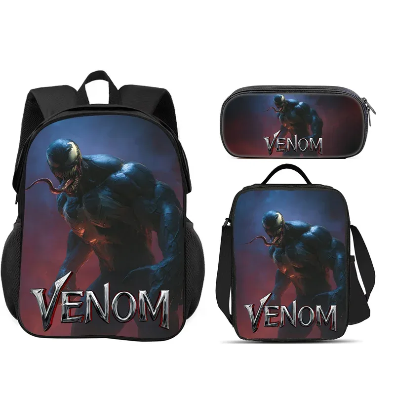 ensemble scolaire venom 3 pièces : sac à dos + trousse à crayons + sac à lunch, sac à dos scolaire tendance, cadeau pour enfants, pratique et multifonctionnel