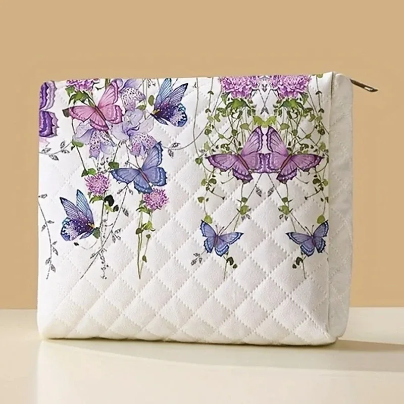 trousse de maquillage à motif papillon violet, sac de rangement de maquillage portable, sac de rangement multifonctionnel, sac de voyage léger, 1pc