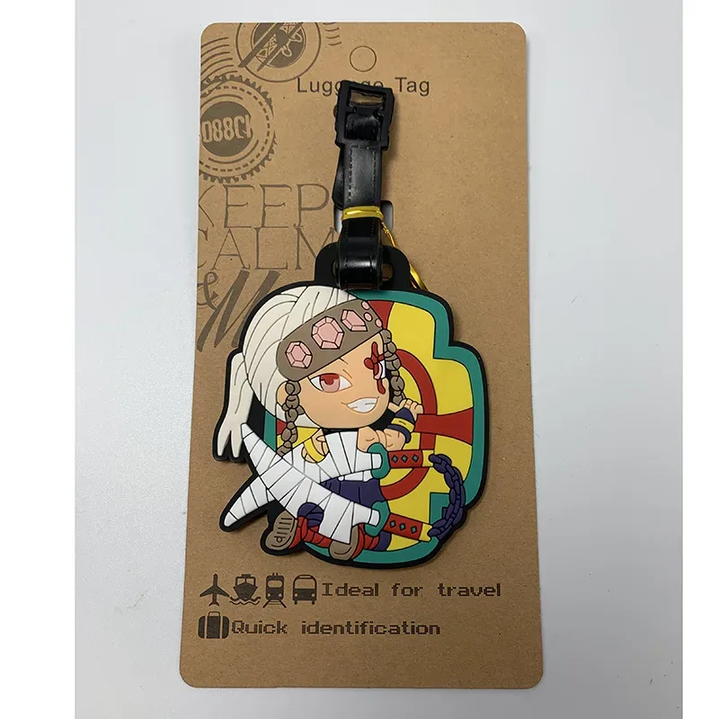 étiquette de bagage anime demon slayer, étiquette d'embarquement pour bagages portables de voyage, support d'identification en gel de silice, étiquettes d'individualité pour bagages