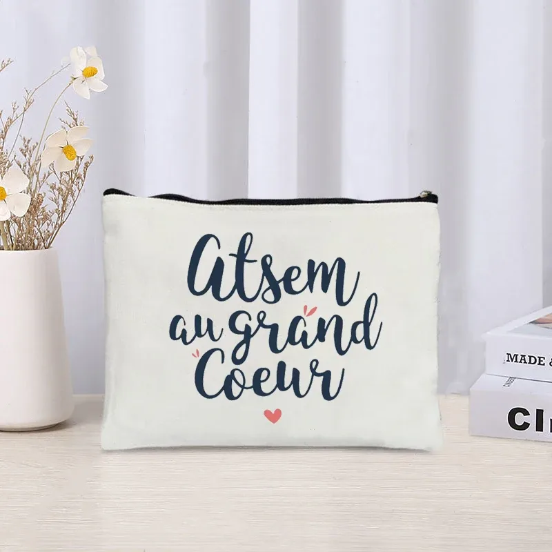 trousse à cosmétiques i am the best atsem in the world, sac en toile imprimé, voyage simple, soins de la peau, rangement de produits, trousse de toilette, cadeau atsem