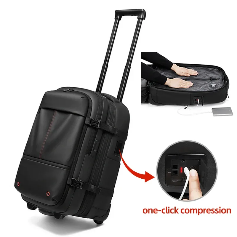 sac à dos de voyage professionnel à roulettes avec pompe de compression sous vide pour homme, bagage à roulettes pour cabine