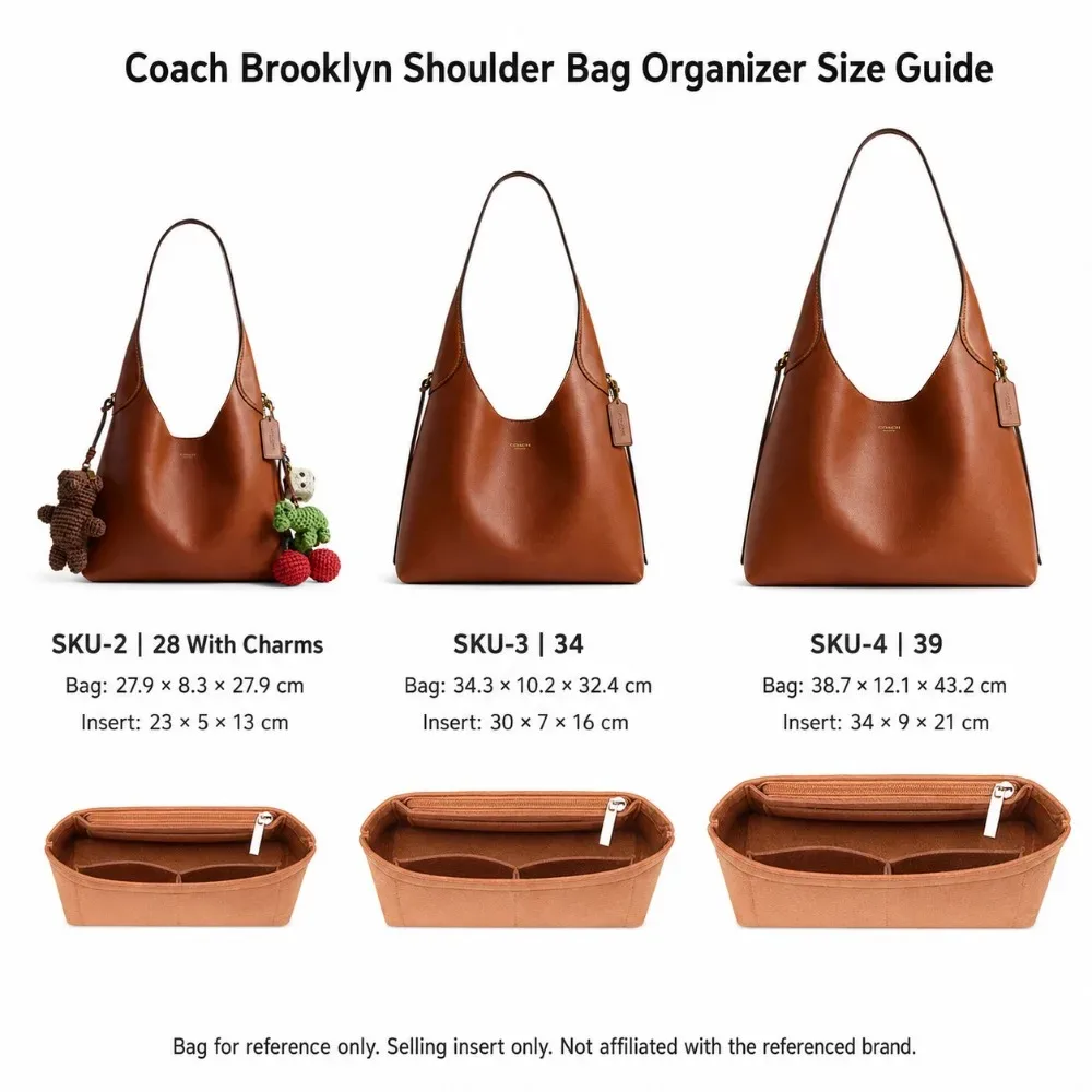 organisateur de sac en feutre marron doux avec poche zippée et plusieurs compartiments pour sac à main hobo, sac à bandoulière, usage en voyage