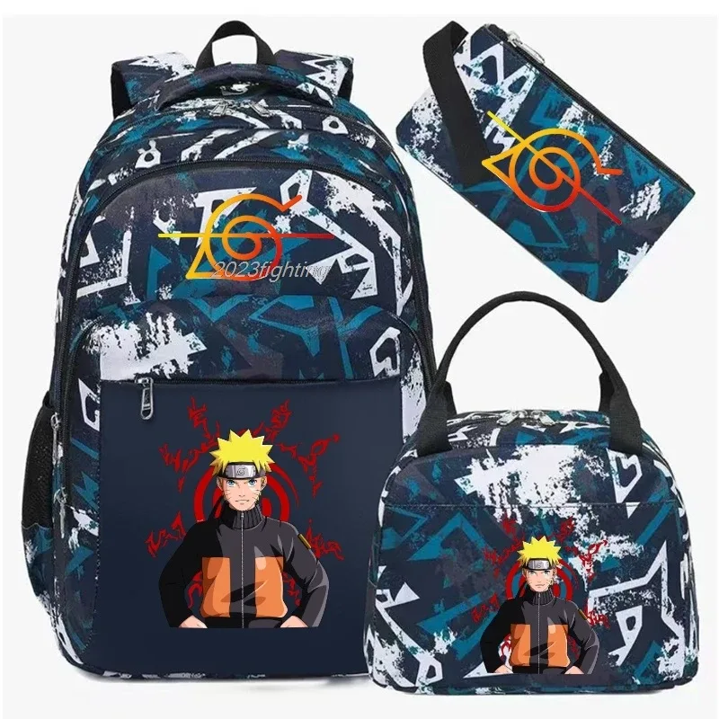 sacs à dos anime uzumaki naruto uchiha sasuke, 3 pièces, pour étudiants, filles et garçons, poches de grande capacité, sac à dos pour ordinateur portable, harajuku mochilas