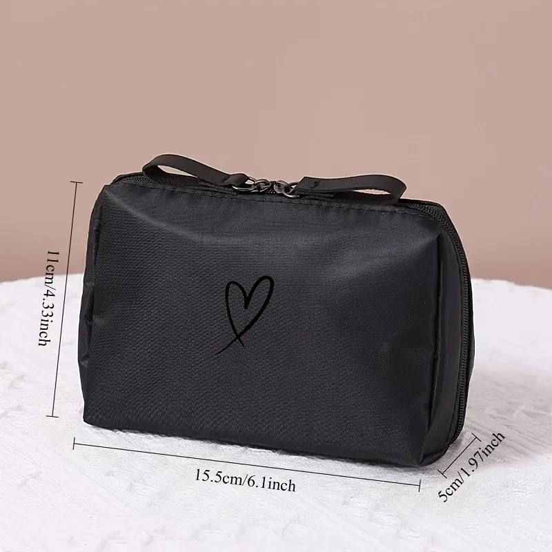 trousse de maquillage portable de voyage, trousse de rangement pour articles de toilette imprimée avec motif love, adaptée aux voyages, aux activités quotidiennes et aux activités de plein air