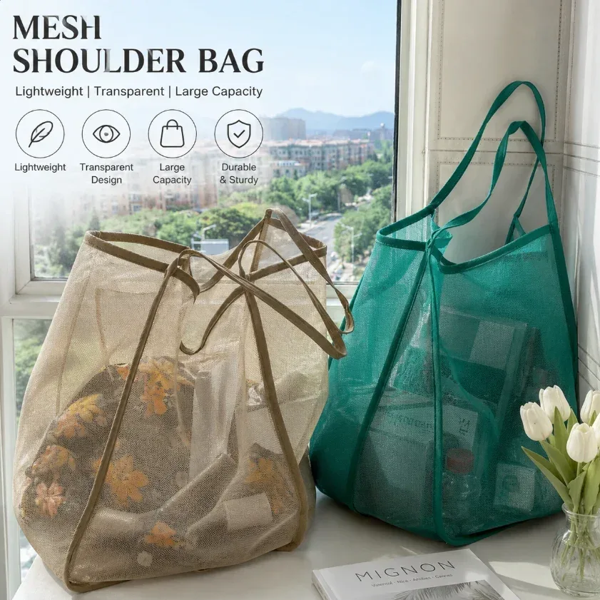 grand sac de plage en maille, léger et respirant, sac à bandoulière pour la piscine, les voyages, les serviettes, les jouets, le shopping