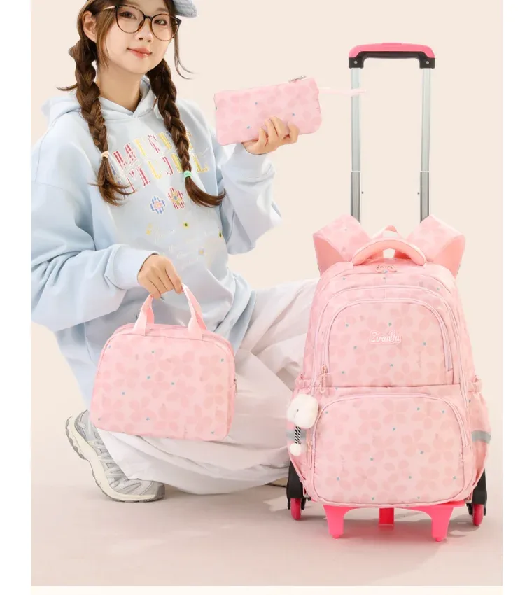 ensemble de sacs à dos à roulettes pour filles, pour les élèves du primaire (3e, 6e et 9e années) et les collégiens, 3 pièces