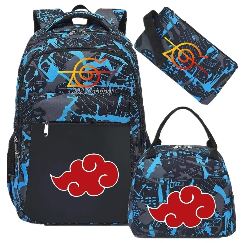 sac à dos uzumaki naruto uchiha sasuke pour hommes, sac à dos de voyage décontracté pour ordinateur portable, 3 pièces, sac à dos oxford, sac d'école pour hommes, mochila