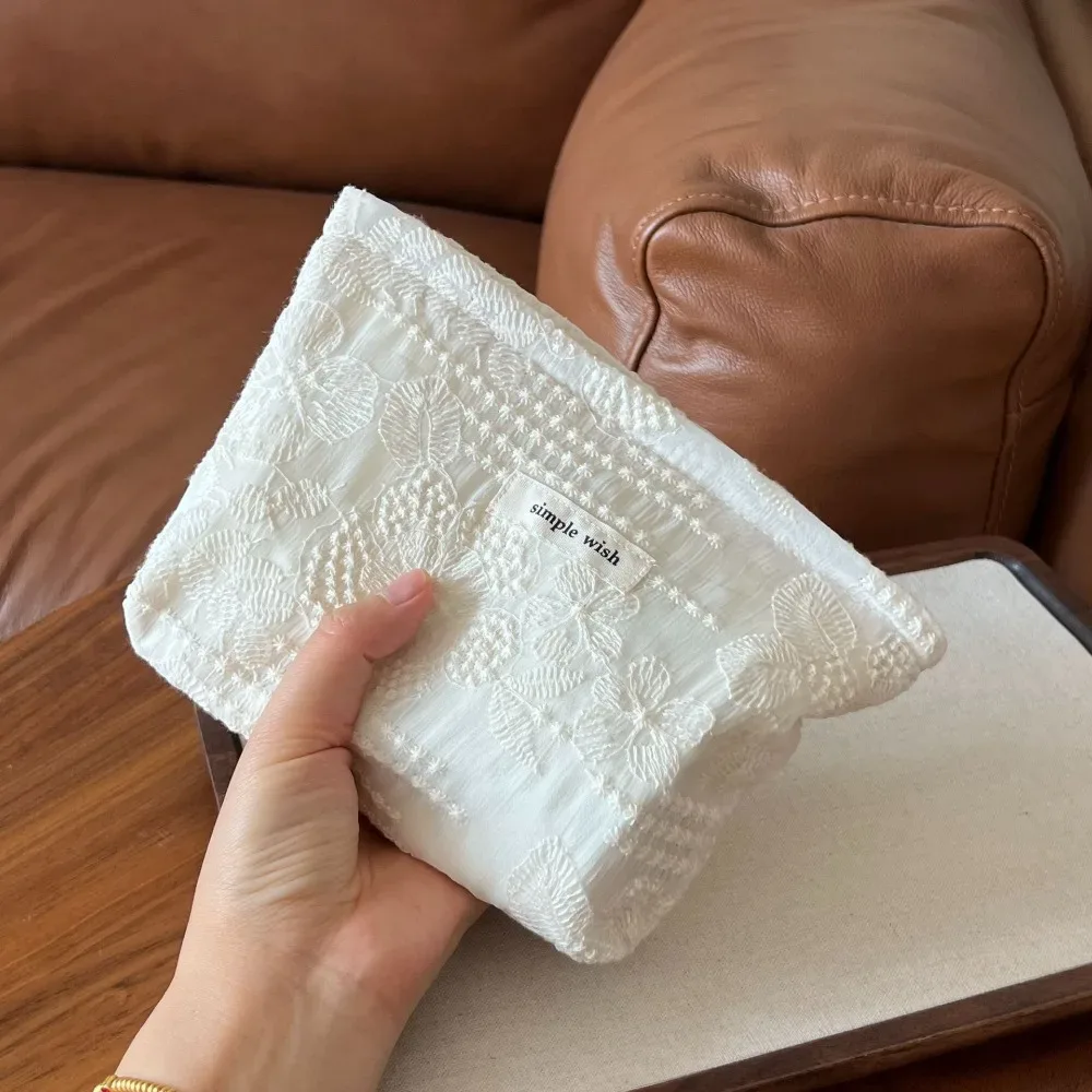 pochette de maquillage élégante en dentelle blanche, grande capacité, organiseur de cosmétiques, sac de rangement pour rouges à lèvres, trousse de toilette de voyage, sac à main