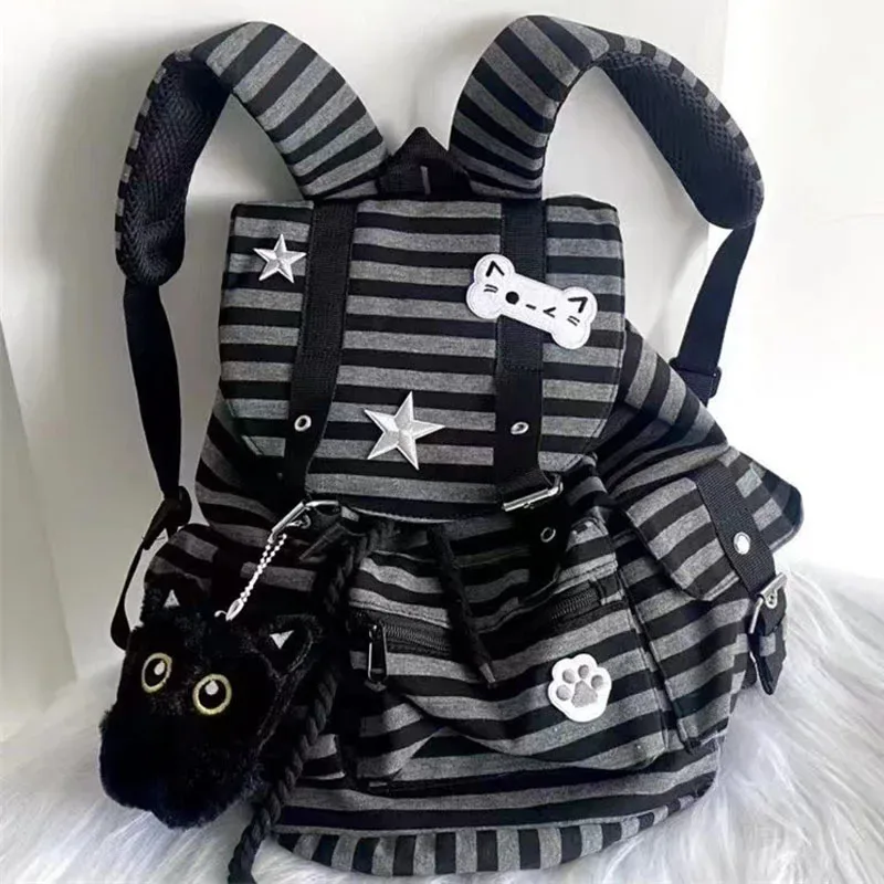 Style coréen Vintage rayé sac à dos nouveau Y2k décontracté cordon étudiant sacs grande capacité polyvalent fourre-tout sacs Kpop femmes sac