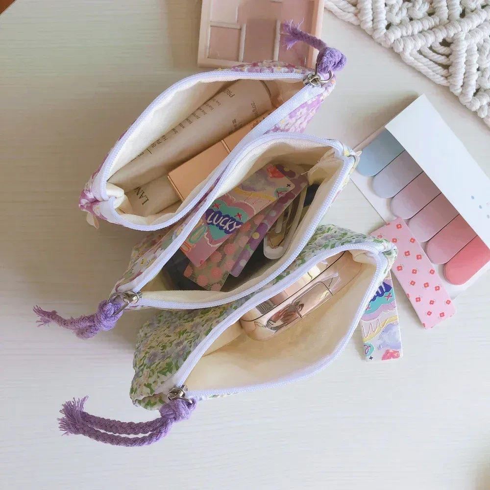petit sac de maquillage cosmétique, mini sacs de rangement floraux en coton pour femmes, étui de maquillage pour rouge à lèvres, petit porte-monnaie pour enfants, pochette pour pièces de monnaie