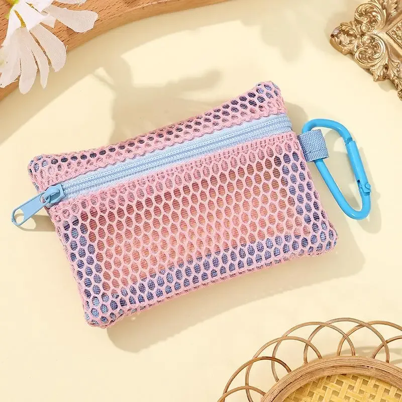 trousse de maquillage en maille transparente, pochette cosmétique portable élégante avec fermeture éclair, conception plate pour les articles de toilette et le rangement du maquillage