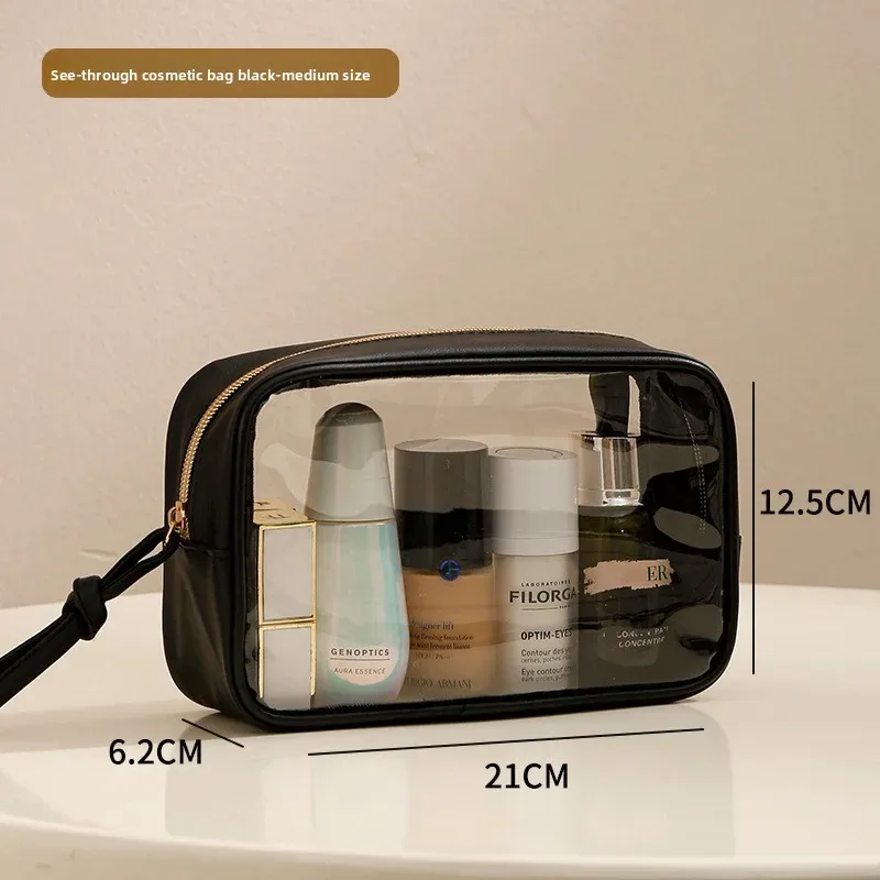 sac cosmétique en pvc transparent épaissi, sac cosmétique imperméable, sac de rangement de toilette multifonctionnel portable avec poignée