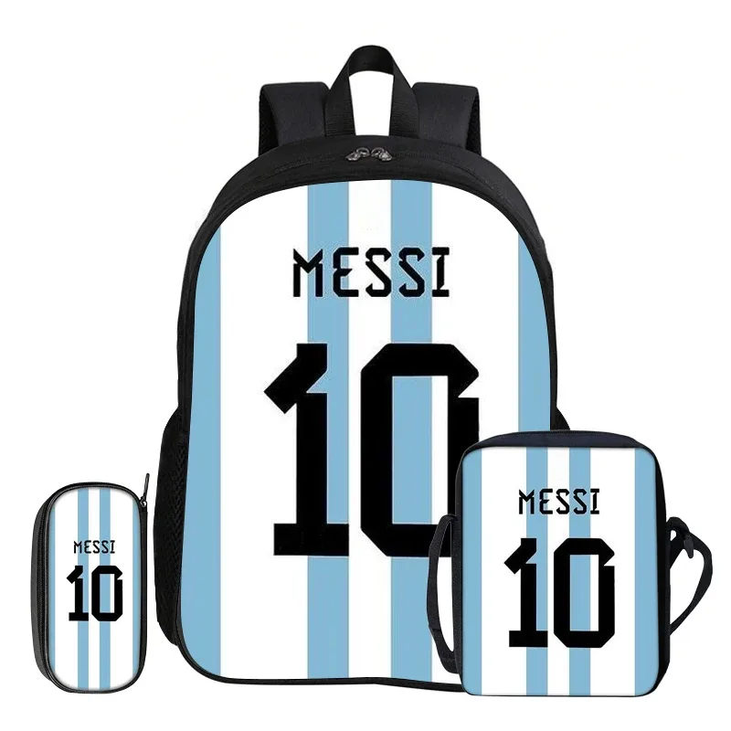 ensemble de 3 sacs à dos m-messi pour enfants, sac à dos d'école, sac à bandoulière de voyage, trousse à crayons, sac à dos de sport, sac à dos de football star, cadeau