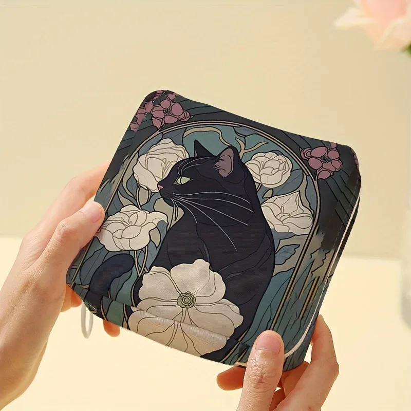 1 sac de rangement pour serviettes hygiéniques imprimé motif chat, sac léger pour mouchoirs pour femmes, sac pour mouchoirs hygiéniques